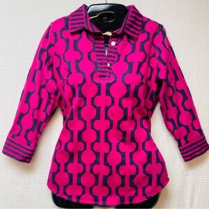 Gretchen Scott Designs Pink/Black Multi Print Button Down Shirt, Sz S!